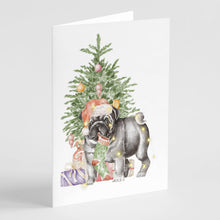 Load image into Gallery viewer, Christmas Black Pug #2 Greeting Cards -  Blank Note Cards – 8-Pack of Artist-Designed Cards with Envelopes