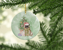 Load image into Gallery viewer, Christmas Fawn Pug Ornament - Round Ceramic Ornament – Artist-Designed Keepsake Decoration