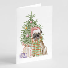 Load image into Gallery viewer, Christmas Fawn Pug Greeting Cards -  Blank Note Cards – 8-Pack of Artist-Designed Cards with Envelopes