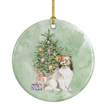 Load image into Gallery viewer, Christmas Sheltie Shetland Sheepdog Ornament - Round Ceramic Ornament – Artist-Designed Keepsake Decoration