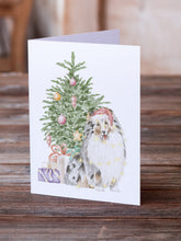 Load image into Gallery viewer, Christmas Sheltie Shetland Sheepdog Merle Greeting Cards -  Blank Note Cards – 8-Pack of Artist-Designed Cards with Envelopes