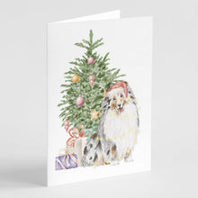 Load image into Gallery viewer, Christmas Sheltie Shetland Sheepdog Merle Greeting Cards -  Blank Note Cards – 8-Pack of Artist-Designed Cards with Envelopes