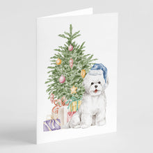 Load image into Gallery viewer, Christmas Bichon Frise Blue Hat Greeting Cards -  Blank Note Cards – 8-Pack of Artist-Designed Cards with Envelopes