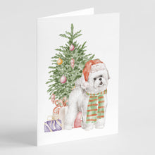 Load image into Gallery viewer, Christmas Bichon Frise Red Hat Greeting Cards -  Blank Note Cards – 8-Pack of Artist-Designed Cards with Envelopes