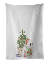 Load image into Gallery viewer, Bichon Frise Red Hat Christmas Presents and Tree White Kitchen Towel Set of 2