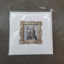 Load image into Gallery viewer, French Bulldog Black Front View Square Greeting Cards -  Blank Note Cards – 8-Pack of Artist-Designed Cards with Envelopes