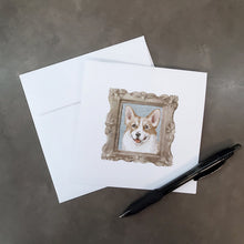 Load image into Gallery viewer, Corgi Red White Square Greeting Cards -  Blank Note Cards – 8-Pack of Artist-Designed Cards with Envelopes