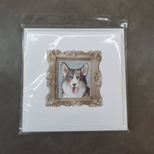Load image into Gallery viewer, Corgi Tricolor Front View Square Greeting Cards -  Blank Note Cards – 8-Pack of Artist-Designed Cards with Envelopes