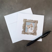 Load image into Gallery viewer, Corgi Red White Tilted Head Square Greeting Cards -  Blank Note Cards – 8-Pack of Artist-Designed Cards with Envelopes