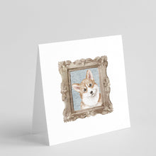 Load image into Gallery viewer, Corgi Red White Tilted Head Square Greeting Cards -  Blank Note Cards – 8-Pack of Artist-Designed Cards with Envelopes