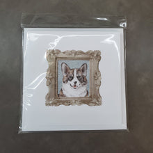 Load image into Gallery viewer, Corgi Dapple Front View Square Greeting Cards -  Blank Note Cards – 8-Pack of Artist-Designed Cards with Envelopes