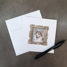 Load image into Gallery viewer, Corgi Tricolor Tongue Out Square Greeting Cards -  Blank Note Cards – 8-Pack of Artist-Designed Cards with Envelopes