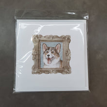 Load image into Gallery viewer, Corgi Tricolor Tongue Out Square Greeting Cards -  Blank Note Cards – 8-Pack of Artist-Designed Cards with Envelopes