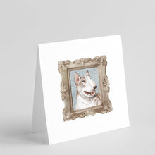 Load image into Gallery viewer, Bull Terrier Red White Side View Square Greeting Cards -  Blank Note Cards – 8-Pack of Artist-Designed Cards with Envelopes