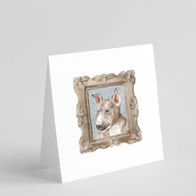 Load image into Gallery viewer, Bull Terrier Red White Puppy Side View Square Greeting Cards -  Blank Note Cards – 8-Pack of Artist-Designed Cards with Envelopes
