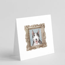Load image into Gallery viewer, Bull Terrier Black White Front View 2 Square Greeting Cards -  Blank Note Cards – 8-Pack of Artist-Designed Cards with Envelopes