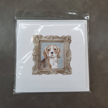 Load image into Gallery viewer, Beagle Tricolor Front View Square Greeting Cards -  Blank Note Cards – 8-Pack of Artist-Designed Cards with Envelopes
