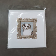 Load image into Gallery viewer, Australian Shepherd Merle Front View Square Greeting Cards -  Blank Note Cards – 8-Pack of Artist-Designed Cards with Envelopes