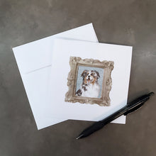 Load image into Gallery viewer, Australian Shepherd Merle Smile Square Greeting Cards -  Blank Note Cards – 8-Pack of Artist-Designed Cards with Envelopes