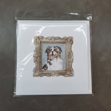 Load image into Gallery viewer, Australian Shepherd Merle Smile Square Greeting Cards -  Blank Note Cards – 8-Pack of Artist-Designed Cards with Envelopes