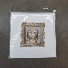 Load image into Gallery viewer, Dachsund Longhaired Red Front View Square Greeting Cards -  Blank Note Cards – 8-Pack of Artist-Designed Cards with Envelopes