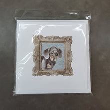 Load image into Gallery viewer, Dachsund Shorthaired Black Tan Puppy Square Greeting Cards -  Blank Note Cards – 8-Pack of Artist-Designed Cards with Envelopes