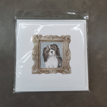 Load image into Gallery viewer, Cavalier King Charles Spaniel Tricolor Head Tilt Square Greeting Cards -  Blank Note Cards – 8-Pack of Artist-Designed Cards with Envelopes