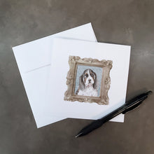 Load image into Gallery viewer, Basset Hound Tricolor Front View Square Greeting Cards -  Blank Note Cards – 8-Pack of Artist-Designed Cards with Envelopes