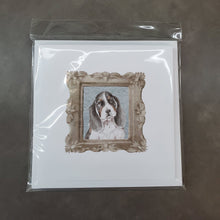 Load image into Gallery viewer, Basset Hound Tricolor Front View Square Greeting Cards -  Blank Note Cards – 8-Pack of Artist-Designed Cards with Envelopes