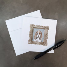 Load image into Gallery viewer, Basset Hound Red White Front View Square Greeting Cards -  Blank Note Cards – 8-Pack of Artist-Designed Cards with Envelopes