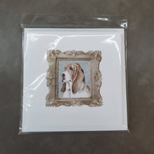 Load image into Gallery viewer, Basset Hound Tricolor Side View Square Greeting Cards -  Blank Note Cards – 8-Pack of Artist-Designed Cards with Envelopes