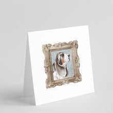 Load image into Gallery viewer, Basset Hound Tricolor Side View 2 Square Greeting Cards -  Blank Note Cards – 8-Pack of Artist-Designed Cards with Envelopes