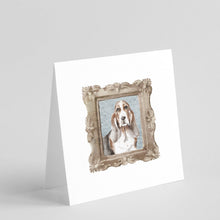 Load image into Gallery viewer, Basset Hound Tricolor Front View 2 Square Greeting Cards -  Blank Note Cards – 8-Pack of Artist-Designed Cards with Envelopes