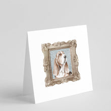 Load image into Gallery viewer, Basset Hound Tricolor Front View 4 Square Greeting Cards -  Blank Note Cards – 8-Pack of Artist-Designed Cards with Envelopes