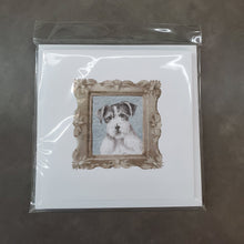 Load image into Gallery viewer, Jack Russell Terrier Black White Front View Square Greeting Cards -  Blank Note Cards – 8-Pack of Artist-Designed Cards with Envelopes