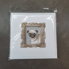 Load image into Gallery viewer, Pug Fawn Front View Square Greeting Cards -  Blank Note Cards – 8-Pack of Artist-Designed Cards with Envelopes