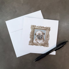 Load image into Gallery viewer, Pug Fawn Puppy Square Greeting Cards -  Blank Note Cards – 8-Pack of Artist-Designed Cards with Envelopes