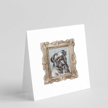 Load image into Gallery viewer, Pug Black Front View Square Greeting Cards -  Blank Note Cards – 8-Pack of Artist-Designed Cards with Envelopes