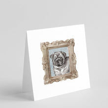 Load image into Gallery viewer, Pug Black Front View 2 Square Greeting Cards -  Blank Note Cards – 8-Pack of Artist-Designed Cards with Envelopes