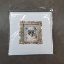 Load image into Gallery viewer, Pug Fawn Tongue Out Square Greeting Cards -  Blank Note Cards – 8-Pack of Artist-Designed Cards with Envelopes