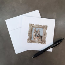 Load image into Gallery viewer, German Shepherd Side View Smile Square Greeting Cards -  Blank Note Cards – 8-Pack of Artist-Designed Cards with Envelopes