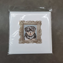 Load image into Gallery viewer, Rottweiler Puppy Smile Square Greeting Cards -  Blank Note Cards – 8-Pack of Artist-Designed Cards with Envelopes