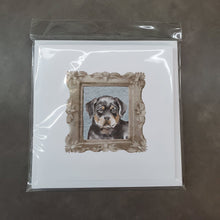 Load image into Gallery viewer, Rottweiler Puppy Front View Square Greeting Cards -  Blank Note Cards – 8-Pack of Artist-Designed Cards with Envelopes