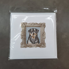 Load image into Gallery viewer, Rottweiler Front View 3 Square Greeting Cards -  Blank Note Cards – 8-Pack of Artist-Designed Cards with Envelopes