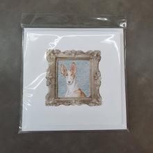 Load image into Gallery viewer, Ibizan Hound Front View 4 Square Greeting Cards -  Blank Note Cards – 8-Pack of Artist-Designed Cards with Envelopes