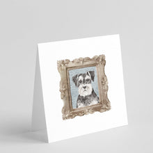 Load image into Gallery viewer, Schnauzer Grey Front View Square Greeting Cards -  Blank Note Cards – 8-Pack of Artist-Designed Cards with Envelopes