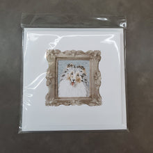 Load image into Gallery viewer, Sheltie Blue Merle Smile Square Greeting Cards -  Blank Note Cards – 8-Pack of Artist-Designed Cards with Envelopes