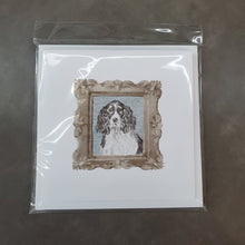 Load image into Gallery viewer, English Springer Spaniel Black White Front View Square Greeting Cards -  Blank Note Cards – 8-Pack of Artist-Designed Cards with Envelopes