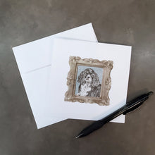 Load image into Gallery viewer, English Springer Spaniel Black White Front View 2 Square Greeting Cards -  Blank Note Cards – 8-Pack of Artist-Designed Cards with Envelopes