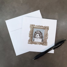 Load image into Gallery viewer, English Springer Spaniel Black White Puppy 2 Square Greeting Cards -  Blank Note Cards – 8-Pack of Artist-Designed Cards with Envelopes